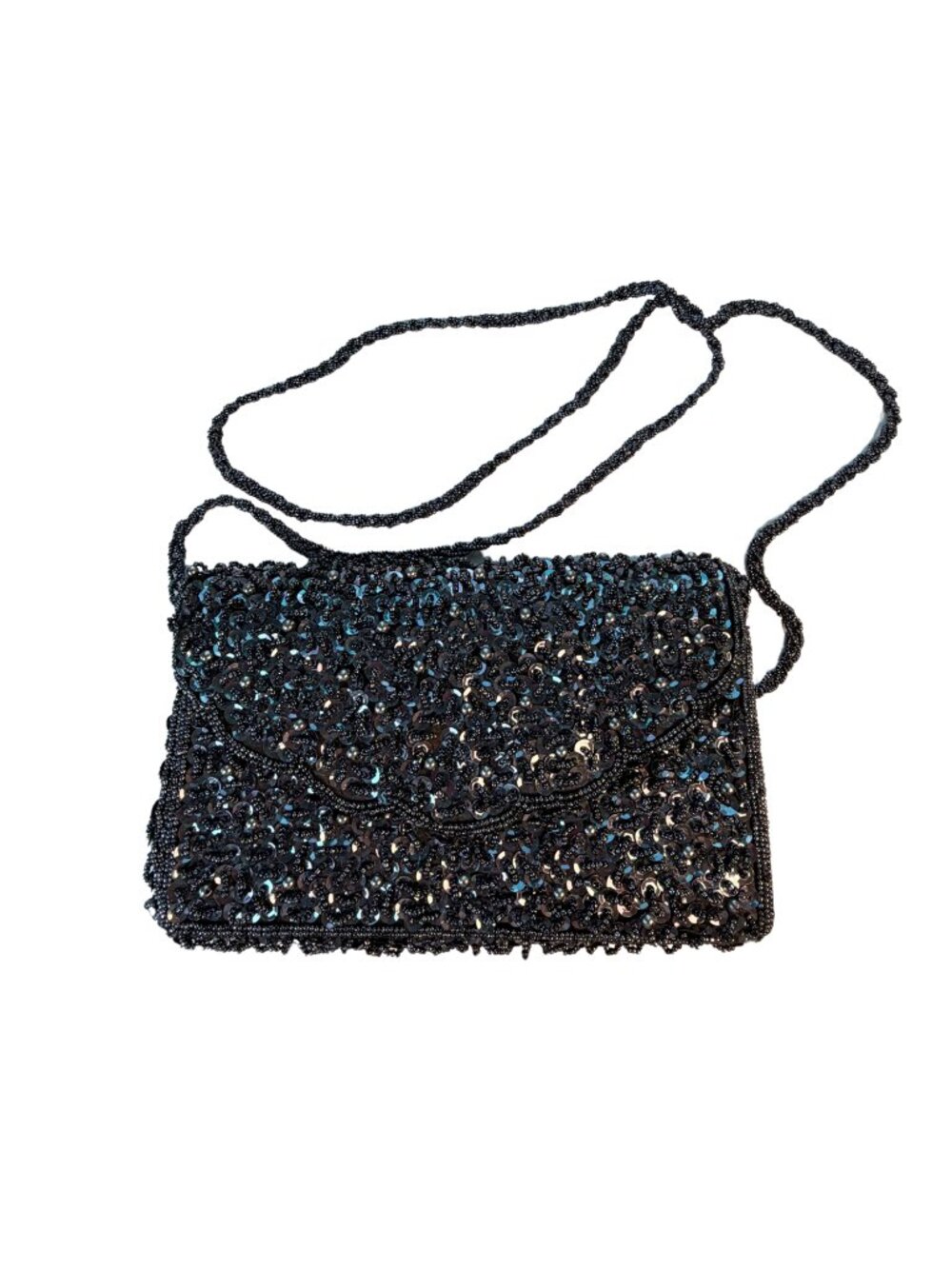 Sparkly Gunmetal Black Beaded Sequin Evening Clutch Purse